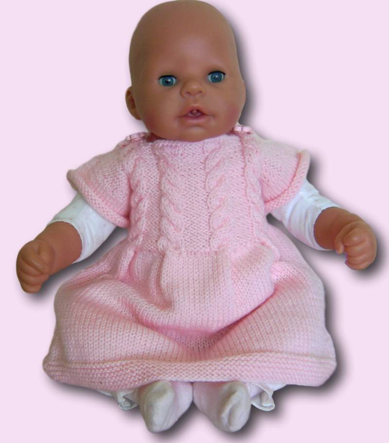 Baby Kleid Strickkleid Gr 50 56 Rosa Mit Zopf Newborn Handmade Baby Girl Dress From 1 - 2 Month Light Pink Knittet von Puttelmuttel
