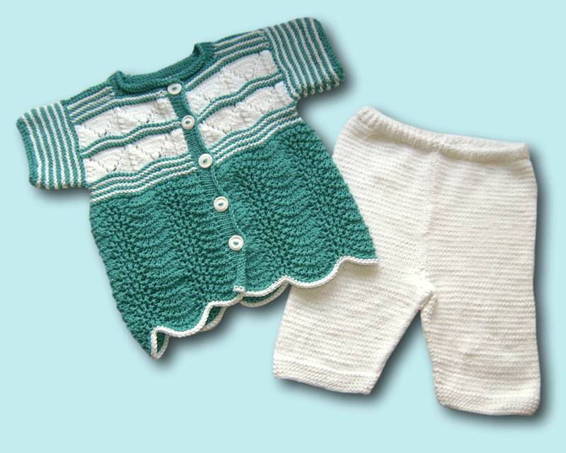 Baby Sommer Garnitur Jacke Hose Gr 80 86 Türkis Weiß Baumwolle Handmade Girls Jacket + Trousers For 12 -18 Month Turquois White Cotton Knit von Puttelmuttel