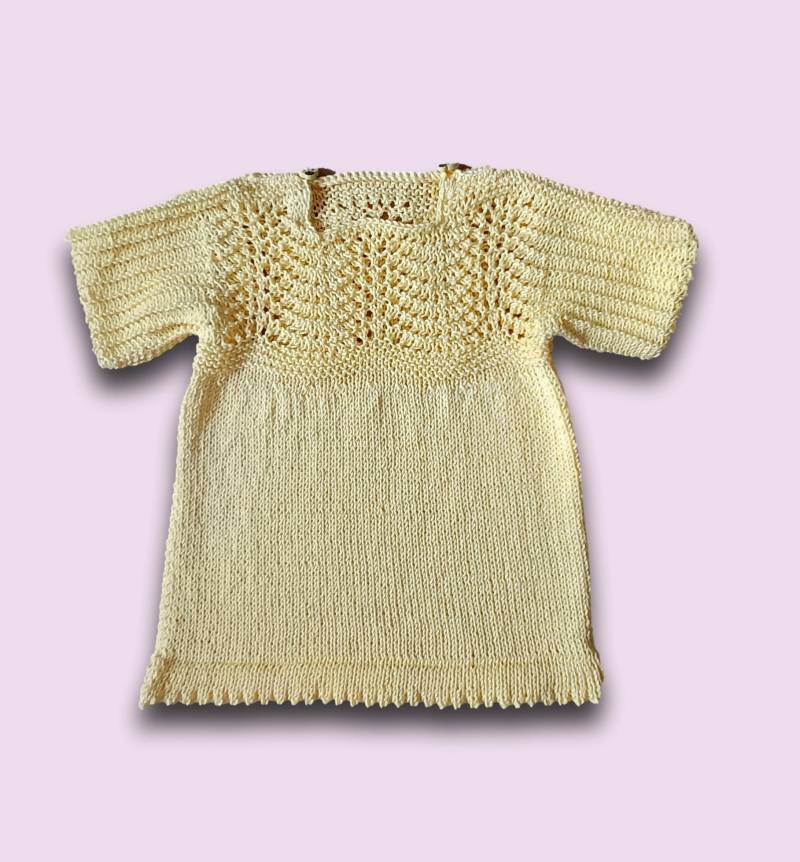 Baby Sommerkleid Kleid Gr 68 74 Hell Gelb Baumwolle Strickkleid Ajour Handmade Girls Dress For 6 - 9 Month Light Yellow Cotton Knitted von Puttelmuttel