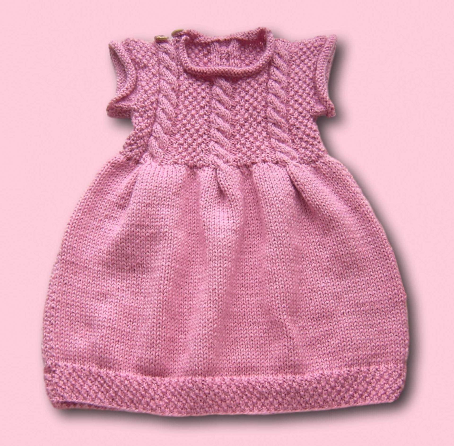 Baby Strickkleid Kleid Gr 62 68 Altrosa Mit Zopmuster Neu Handmade Baby Girls Dress For 3 - 6 Month Pink Lovely Knittet von Puttelmuttel