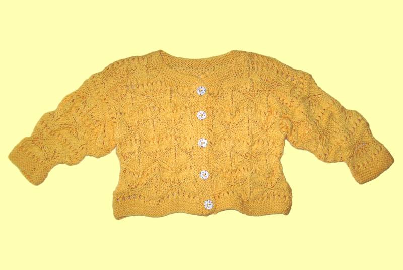 Feine Strickjacke Ajour Jäckchen Jacke Gr 80 86 Gelb Baumwolle Handmade Baby Girls Cardigan For 12 - 18 Month Yellow Cotton Knittet von Puttelmuttel