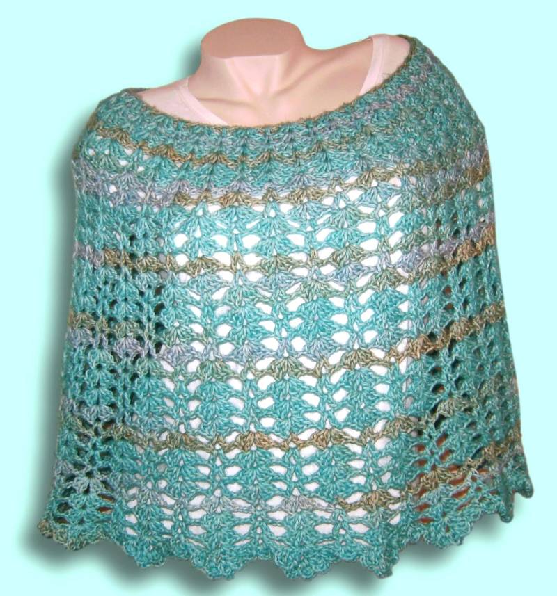 Handmade Häkel Poncho Umhang Gr 36 38 40 S Blau Türkis Aqua Unikat Neu Womens Poncho Cape Crochet Blue Turquoise New Diy von Puttelmuttel