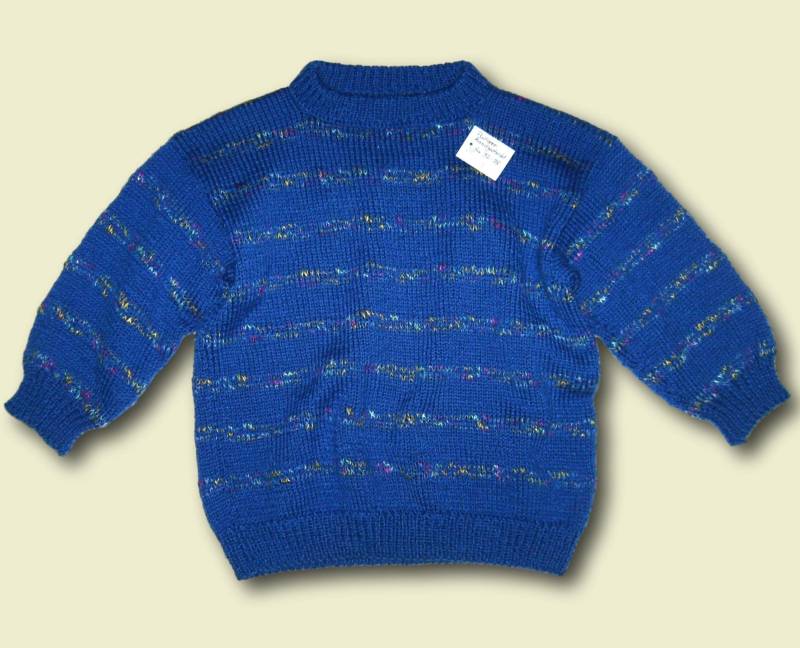 Jungen Pullover Gr 92 98 Blau Gestreift Mit Wolle Vintage Handmade Boys Pullover For 2 - 3 Years Blue Stripes Knitted Oversized Einzelstück von Puttelmuttel