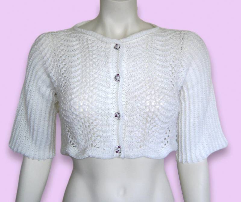 Kommunion Bolero Jacke Gr 34 36 Xs S Weiß Halber Arm Strickjacke Hochzeit Handmade Bolero Jacket Size Wedding Baptism von Puttelmuttel