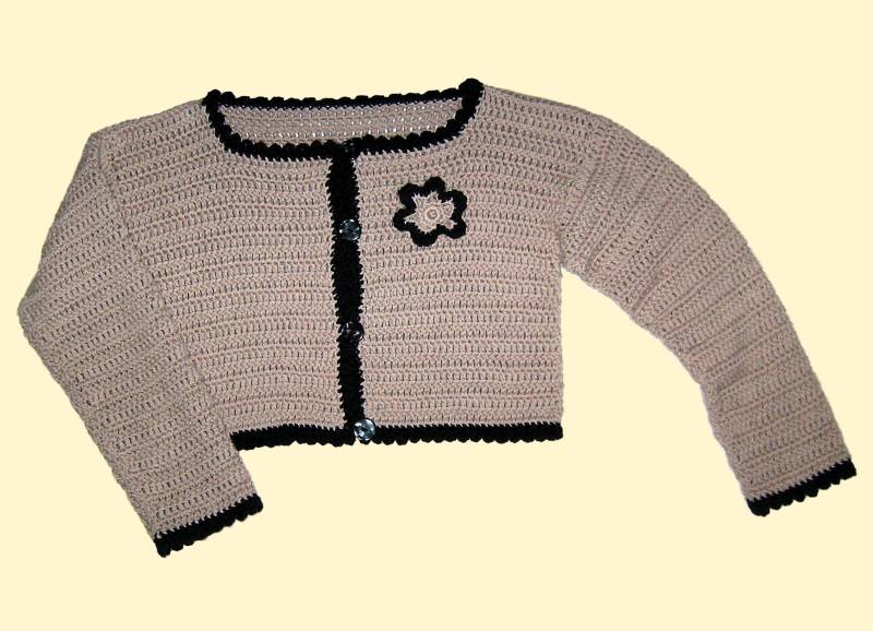 Mädchen Bolero Häkel Jacke Gr 128 134 Beige Schwarz Gehäkelt Baumwolle Handmade Girls Jacket For 8 - 9 Years Cotton Crochet von Puttelmuttel