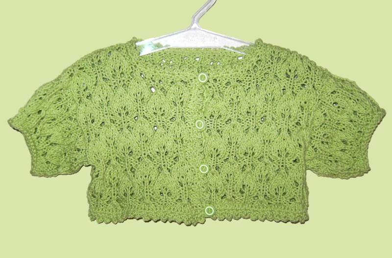 Mädchen Bolero Strickjacke Gr 92 98 Hellgrün Ajour Kurzarm Handmade Girls Jacket For 2 - 3 Years Cotton Knitted von Puttelmuttel