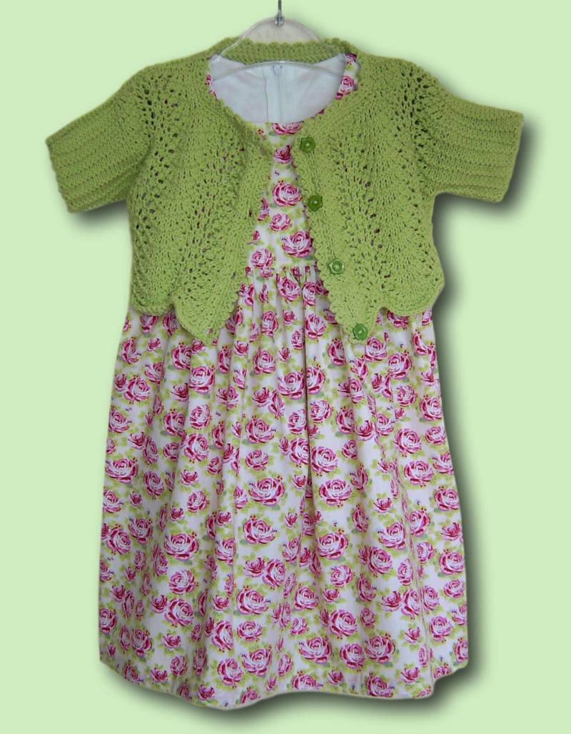 Mädchen Kleid + Strick Bolero Sommerkleid Gr 98 104 Baumwolle Rosenmuster Ajourstrick Handmade Girls Dress Jacket For 3 - 4 Years Cotton von Puttelmuttel