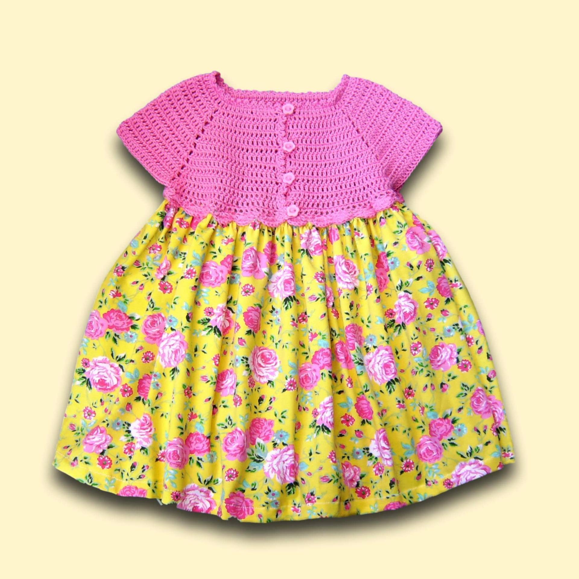 Mädchen Kleid Gr 92 Rosa Gelb Rosen Aus Baumwolle Neu Handmade Girls Dress For 2 - 3 Years Pink Yellow With Roses Cotton von Puttelmuttel