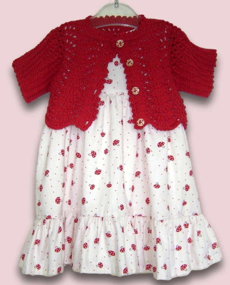 Mädchen Kord Kleid + Strick Bolero Gr 74 Creme Weiß Mit Glückspilz Handmade Girls Dress Jacket For 6 - 12 Months Cotton von Puttelmuttel