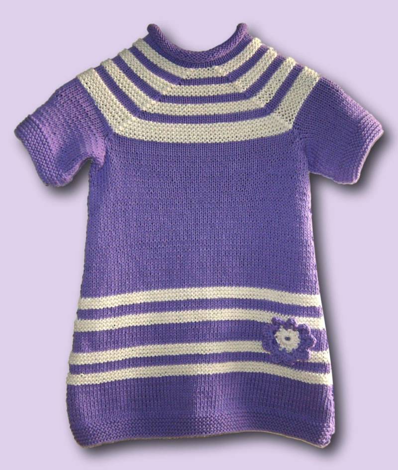 Mädchen Strickkleid Kleid Gr 92 98 Kurzarm Flieder Lila Streifen Baumwolle Handmade Girls Dress From 2 - 3 Years Violett Cotton Knitted von Puttelmuttel