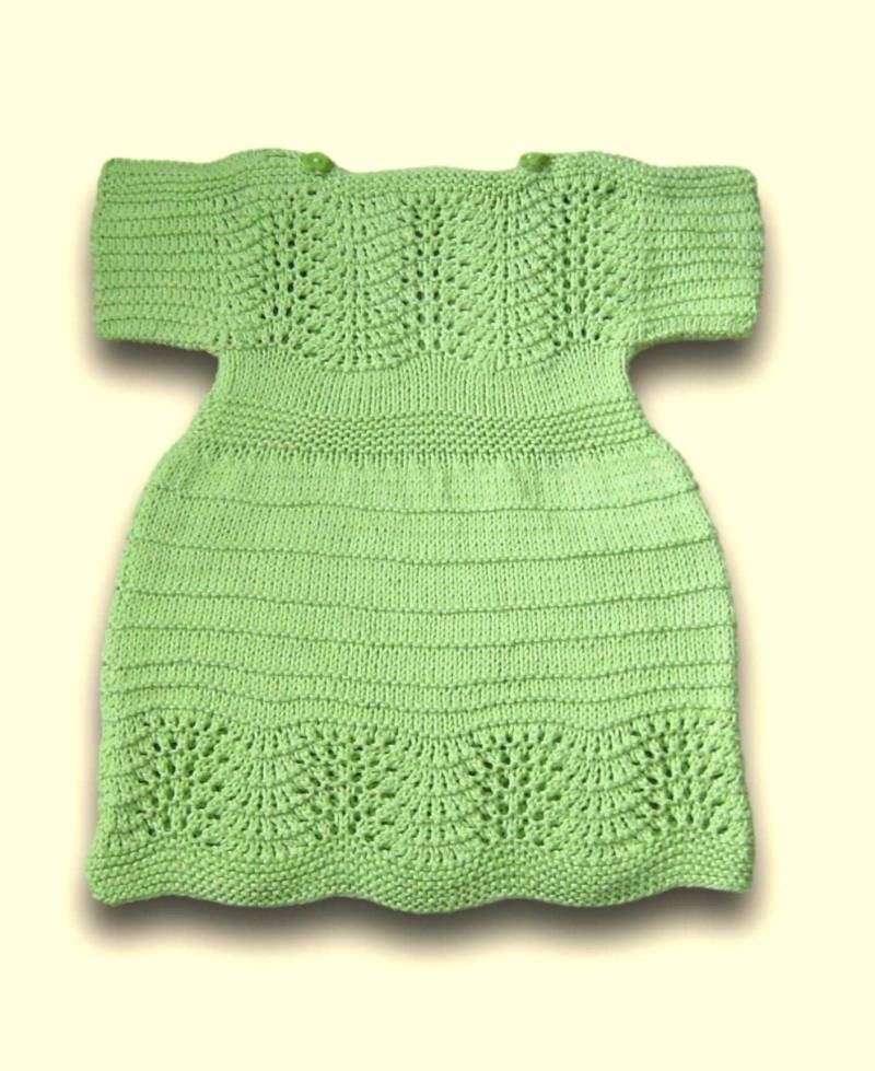 Sommerkleid Kleid Gr 80 86 Grün Baumwolle Strickkleid Ajour Handmade Girls Dress For 12 - 18 Months Cotton Knitted von Puttelmuttel