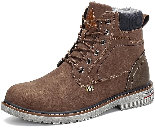 Mishansha Winterschuhe Herren Gefüttert Winterstiefel Wasserdicht Freizeit Warme Männer Winter schuhe Rutschfest Wander Schuhe Outdoor Leder Boots Braun gr.40 EU von Mishansha