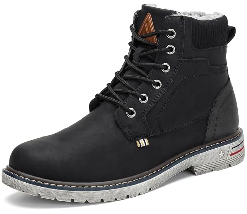 Mishansha Winterschuhe Herren Gefüttert Winterstiefel Freizeit Warme Männer Winter Schuhe Rutschfest Wander Schuhe Outdoor Leder Boots Schwarz 45 EU von Mishansha