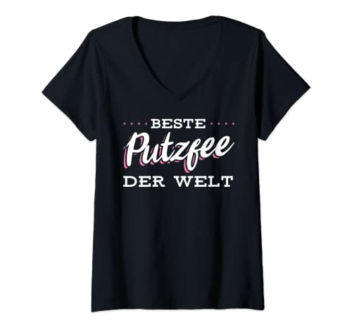 Damen Putzfee Geschenk Reinigungskraft Putzfrau Beruf Job Spruch T-Shirt mit V-Ausschnitt von Putzfrau Putzhilfe Haushaltshilfe Spaß Beruf