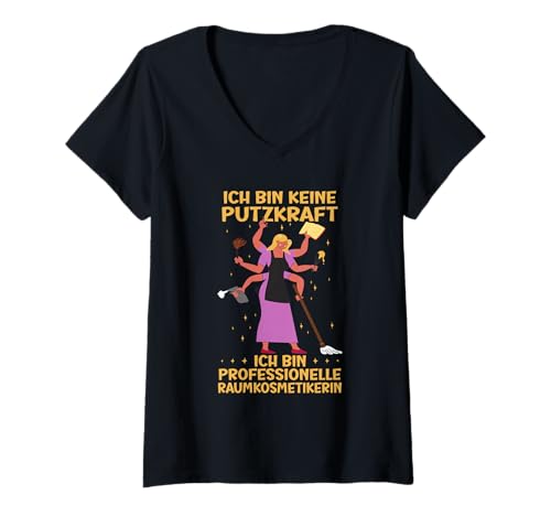 Damen Professionelle Raumkosmetikerin Fun Witzig T-Shirt mit V-Ausschnitt Damen Professionelle Raumkosmetikerin Fun Witzig T-Shirt mit V-Ausschnitt von Putzkraft Lustiger Spruch Haushaltshilfe Putzfrau