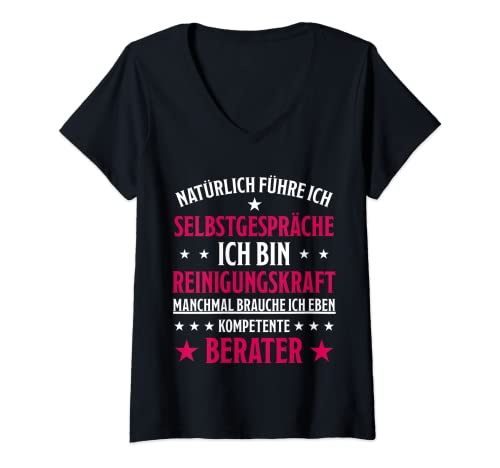 Damen Reinigungskraft Spruch Putzen Haushaltshilfe Reinigungskraft T-Shirt mit V-Ausschnitt von Putzkraft Sprüche Lustiges Reinigungskraft Design