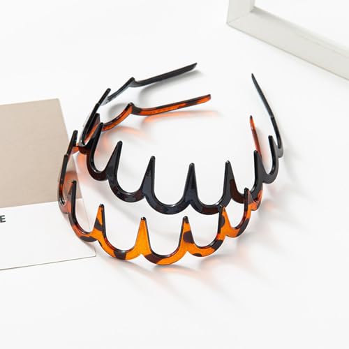 2 Stück Zig Z-ag-Stirnbänder In Schwarz Und Leopardenmuster, Haifischzahn-Haarkamm, Modische Haarbänder Mit Elastischen, Rutschfesten, Gewellten Zähnen Für Damen, Mädchen Und Herren von Puwaiio