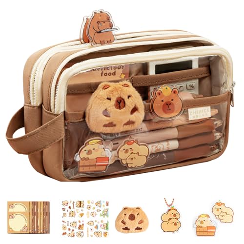 Capybara Stationery Set, Capybara Bleistiftkoffer Mit Notizen, Brosche, Aufkleber, Anhänger Und Mehr, Niedliche Bleistift Beutel Set, Schreibwarenvorräte Für Schuljungen Kinder Kinderstudenten von Puwaiio