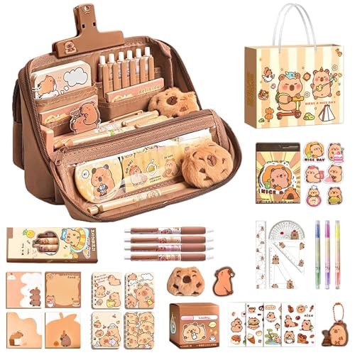 Puwaiio Capybara Schreibwaren-Set | Capybara Federmäppchen, niedliches Schreibwaren-Set | Haftnotizen, Aufkleber, Stiftetui, Lineale für Kinder, Studenten, Grundschule, Klassenzimmer, Preise von Puwaiio