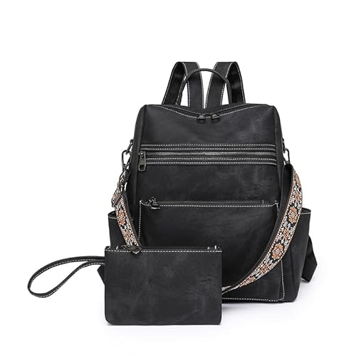 Puwuzixi Frauen Rucksack Wasserdicht Anti-Diebstahl Leichtgewicht PU Mode Reisen Mehrzweck Cabrio Geldbörse Umhängetasche Handtasche Rucksack（Black） von Puwuzixi