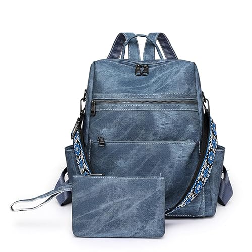 Puwuzixi Frauen Rucksack Wasserdicht Anti-Diebstahl Leichtgewicht PU Mode Reisen Mehrzweck Cabrio Geldbörse Umhängetasche Handtasche Rucksack（Blue） von Puwuzixi