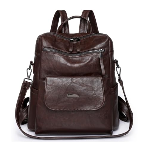 Puwuzixi Frauen Rucksack Wasserdicht Anti-Diebstahl Leichtgewicht PU Mode Reisen Mehrzweck Cabrio Geldbörse Umhängetasche Handtasche Rucksack（Chocolate） von Puwuzixi