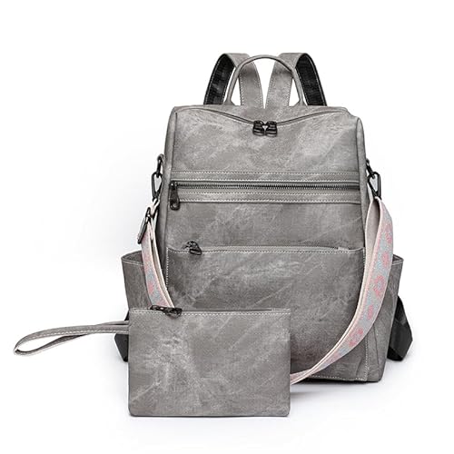 Puwuzixi Frauen Rucksack Wasserdicht Anti-Diebstahl Leichtgewicht PU Mode Reisen Mehrzweck Cabrio Geldbörse Umhängetasche Handtasche Rucksack（Grey） von Puwuzixi