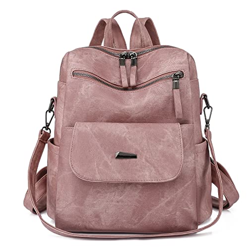 Puwuzixi Frauen Rucksack Wasserdicht Anti-Diebstahl Leichtgewicht PU Mode Reisen Mehrzweck Cabrio Geldbörse Umhängetasche Handtasche Rucksack（Pink） von Puwuzixi