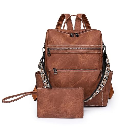 Puwuzixi Frauen Rucksack Wasserdicht Anti-Diebstahl Leichtgewicht PU Mode Reisen Mehrzweck Cabrio Geldbörse Umhängetasche Handtasche Rucksack (Brown) von Puwuzixi