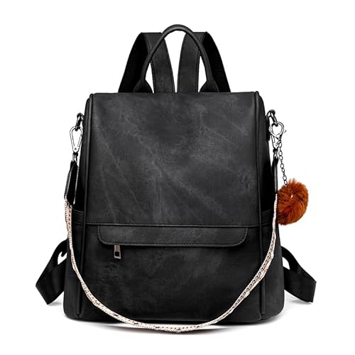 Puwuzixi Rucksack Damen Wasserdicht Anti-Diebstahl Leichtgewicht PU Mode Reisen Mehrzweck Cabrio Geldbörse Umhängetasche Handtasche Frauen Rucksack(Black) von Puwuzixi