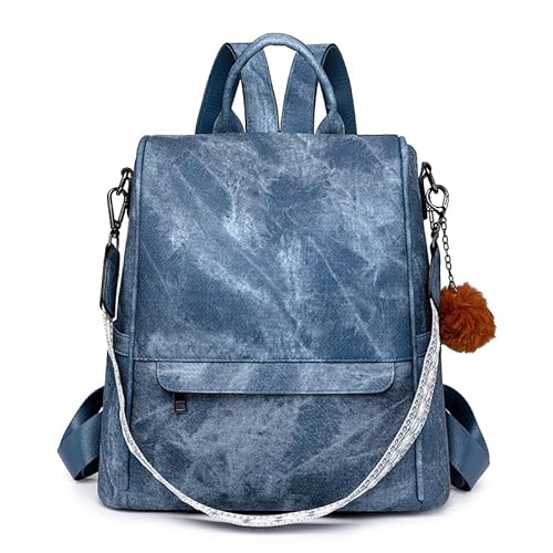 Puwuzixi Rucksack Damen Wasserdicht Anti-Diebstahl Leichtgewicht PU Mode Reisen Mehrzweck Cabrio Geldbörse Umhängetasche Handtasche Frauen Rucksack(Blue) von Puwuzixi