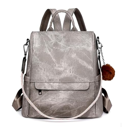 Puwuzixi Rucksack Damen Wasserdicht Anti-Diebstahl Leichtgewicht PU Mode Reisen Mehrzweck Cabrio Geldbörse Umhängetasche Handtasche Frauen Rucksack(Grey) von Puwuzixi