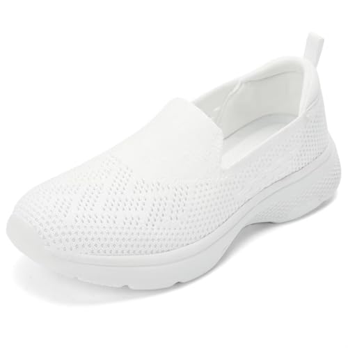 Puxome Damen Sneaker Slip On Atmungsaktive Bequeme Sportschuhe Walking Fitness Freizeit Schuhe 42 EU White von Puxowe