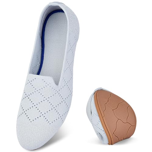 Puxowe Damen Ballerina Flache Schuhe Runde Zehe Strick Kleid Schuhe Niedriger Keil Slip On Ballerina Walking Flats für Frauen Bequem 35.5 EU Light Gray/Funkelnd von Puxowe