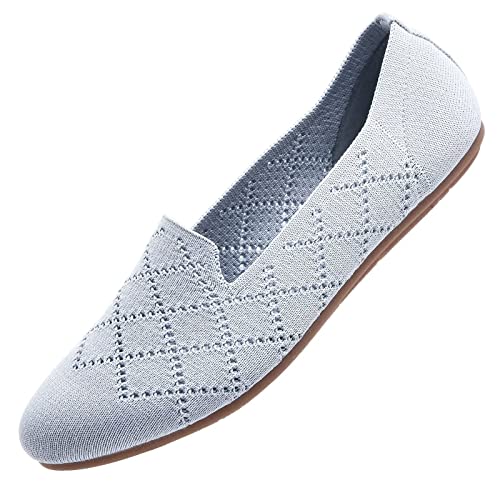 Puxowe Damen Ballerina Flache Schuhe Runde Zehe Strick Kleid Schuhe Niedriger Keil Slip On Ballerina Walking Flats Schuhe für Frauen Bequem Weich 35.5 EU Light Gray von Puxowe