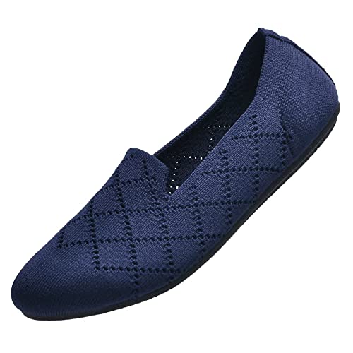 Puxowe Damen Ballerina Flache Schuhe Runde Zehe Strick Kleid Schuhe Niedriger Keil Slip On Ballerina Walking Flats Schuhe für Frauen Bequem Weich 37 EU Deep Blue von Puxowe