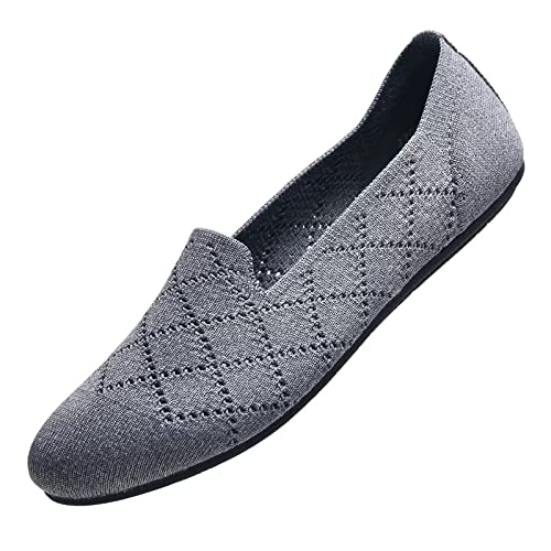 Puxowe Damen Ballerina Flache Schuhe Runde Zehe Strick Kleid Schuhe Niedriger Keil Slip On Ballerina Walking Flats Schuhe für Frauen Bequem Weich 37.5 EU Deep Gray von Puxowe