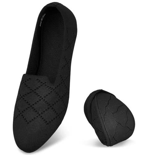 Puxowe Damen Ballerina Flache Schuhe Runde Zehe Strick Kleid Schuhe Niedriger Keil Slip On Ballerina Walking Flats für Frauen Bequem 39 EU Black von Puxowe