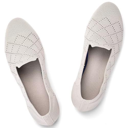 Puxowe Damen Ballerina Flache Schuhe Runde Zehe Strick Kleid Schuhe Niedriger Keil Slip On Ballerina Walking Flats für Frauen Bequem 39.5 EU Camel von Puxowe