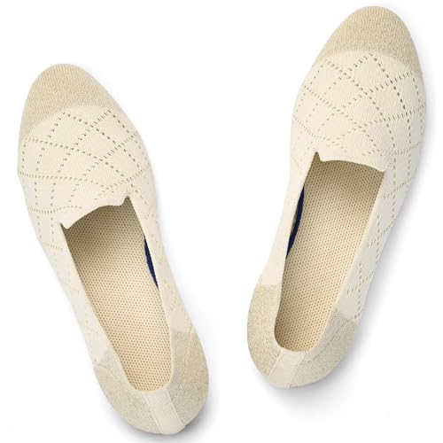 Puxowe Damen Ballerina Flache Schuhe Runde Zehe Strick Kleid Schuhe Niedriger Keil Slip On Ballerina Walking Flats für Frauen Bequem 42 EU Beige/Funkelnd Puxowe Damen Ballerina Flache Schuhe Runde Zehe Strick Kleid Schuhe Niedriger Keil Slip On Ballerina Walking Flats für Frauen Bequem 42 EU Beige/Funkelnd von Puxowe