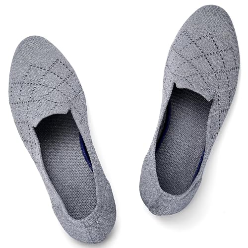 Puxowe Damen Ballerina Flache Schuhe Runde Zehe Strick Kleid Schuhe Niedriger Keil Slip On Ballerina Walking Flats für Frauen Bequem 42 EU Deep Gray von Puxowe