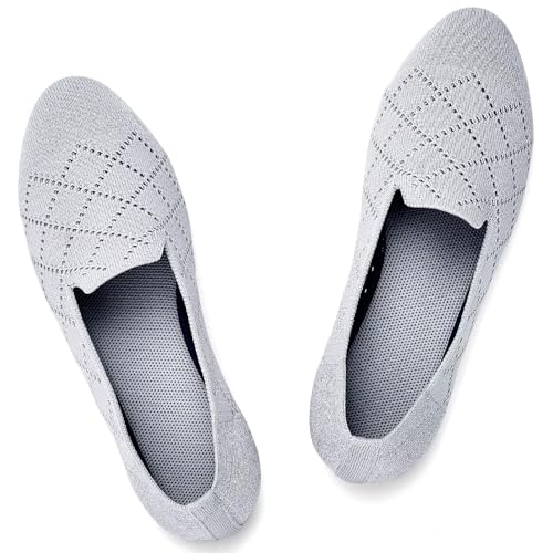 Puxowe Damen Ballerina Flache Schuhe Runde Zehe Strick Kleid Schuhe Niedriger Keil Slip On Ballerina Walking Flats für Frauen Bequem 43 EU Light Gray/Funkelnd Puxowe Damen Ballerina Flache Schuhe Runde Zehe Strick Kleid Schuhe Niedriger Keil Slip On Ballerina Walking Flats für Frauen Bequem 43 EU Light Gray/Funkelnd von Puxowe
