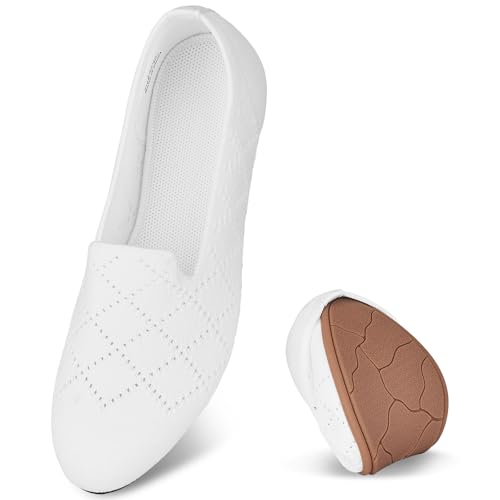 Puxowe Damen Ballerina Flache Schuhe Runde Zehe Strick Kleid Schuhe Niedriger Keil Slip On Ballerina Walking Flats für Frauen Bequem 37 EU White von Puxowe