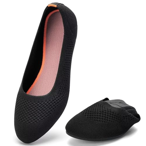 Puxowe Damen Ballerina Runde Zehe Stricken Flache Schuhe Komfort Weich Slip On Ballerina Walking Flats Schuhe für Frauen Niedriger Keil Lässig 35.5 EU B/Orange von Puxowe