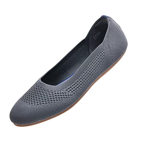 Puxowe Damen Ballerina Runde Zehe Stricken Flache Schuhe Komfort Weich Slip On Ballerina Walking Flats Schuhe für Frauen Niedriger Keil Lässig 35.5 EU Deep Gray von Puxowe