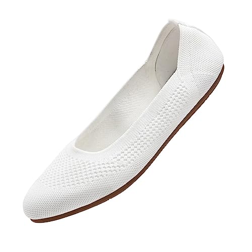 Puxowe Damen Ballerina Runde Zehe Stricken Flache Schuhe Komfort Weich Slip On Ballerina Walking Flats Schuhe für Frauen Niedriger Keil Lässig 36 EU White von Puxowe