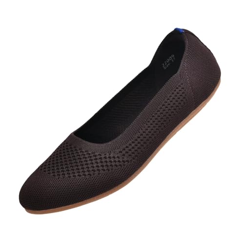 Puxowe Damen Ballerina Runde Zehe Stricken Flache Schuhe Komfort Weich Slip On Ballerina Walking Flats Schuhe für Frauen Niedriger Keil Lässig 37 EU Deep Brown von Puxowe