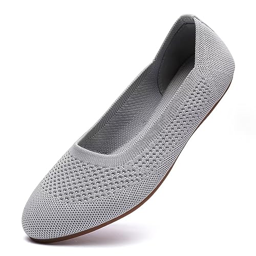 Puxowe Damen Ballerina Runde Zehe Stricken Flache Schuhe Komfort Weich Slip On Ballerina Walking Flats Schuhe für Frauen Niedriger Keil Lässig 37 EU Light Gray von Puxowe