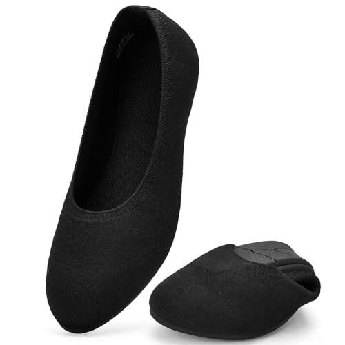 Puxowe Damen Ballerina Runde Zehe Stricken Flache Schuhe Komfort Weich Slip On Ballerina Walking Flats Schuhe für Frauen Niedriger Keil Lässig 38 EU Black von Puxowe
