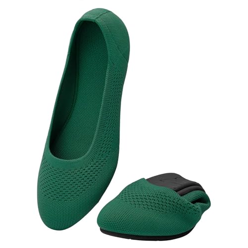 Puxowe Damen Ballerina Runde Zehe Stricken Flache Schuhe Komfort Weich Slip On Ballerina Walking Flats Schuhe für Frauen Niedriger Keil Lässig 39 EU Green von Puxowe